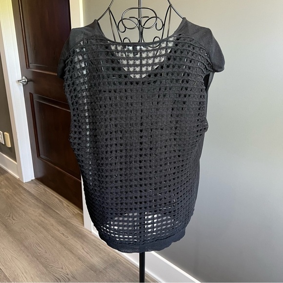 Eileen Fisher Black Sheer Waterfall Front with Open Knit back detail Top Blouse - Picture 5 of 10